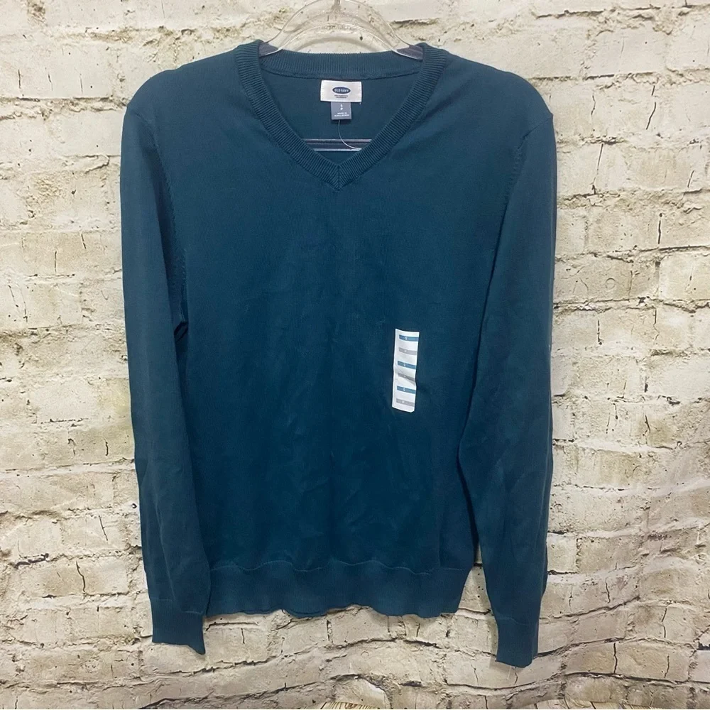 NEW Old Navy Teal Green Cotton V Neck Sweater